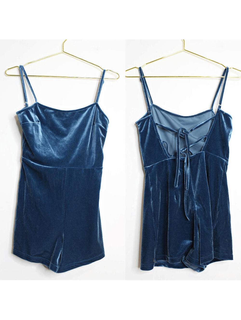 UO Blue Velvet Sleeveless Romper - XS